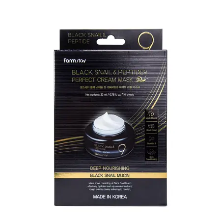FARMSTAY Маска тканевая для лица с пептидами и муцином улитки / Black Snail & Peptide9 Perfect Cream Mask 10*23 мл - 1