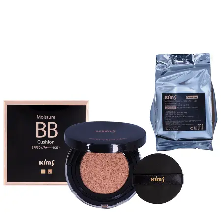 KIMS Средство тональное BB-кушон SPF50+/PA+++, #25, темно-бежевый / Moisture BB Cushion 2 х 15 гр - 4