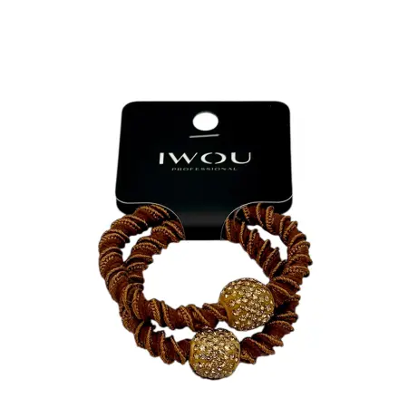 IWOU PROFESSIONAL Резинка для волос Золотая бусина соленая карамель 2шт - 1