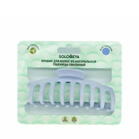 SOLOMEYA Крабик для волос из натуральной пшеницы овальный, голубой / Straw Claw Hair Clip Round Blue - 2