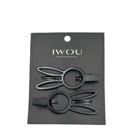 IWOU PROFESSIONAL Зажим для волос Зайчик металл черный 2шт - 1