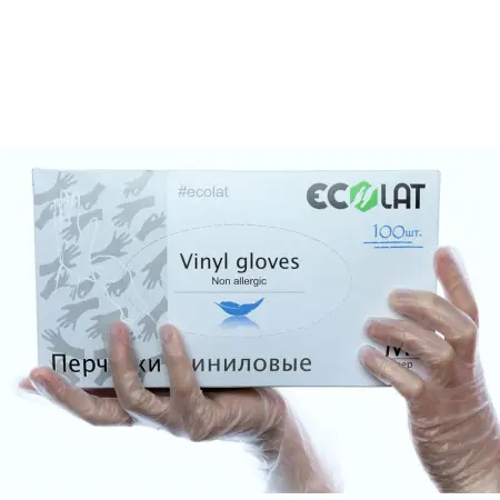ECOLAT Перчатки виниловые, прозрачные, размер S / EcoLat 100 шт - 2