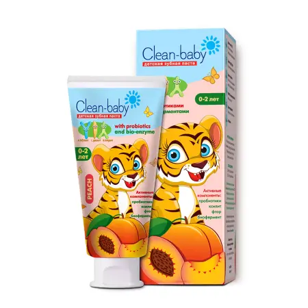CLEAN-BABY Паста зубная детская со фтором от 0 до 2 лет со вкусом персика / Clean-baby Peach 50 мл - 2