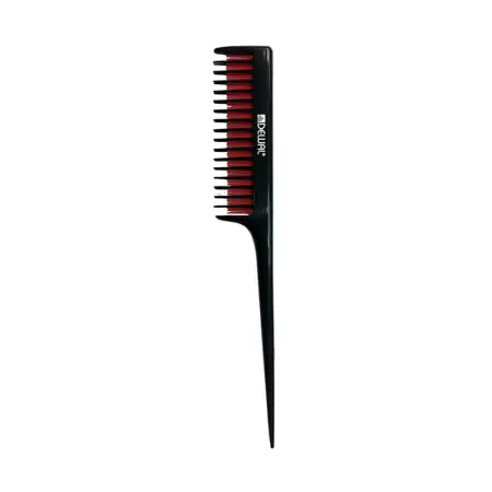 DEWAL PROFESSIONAL Расческа для начеса, с пластиковым хвостиком, 3 ряда (черная с красным) 20,5 см - 2