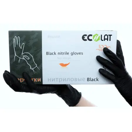 ECOLAT Перчатки нитриловые, черные, размер XL / Black EcoLat 100 шт - 2