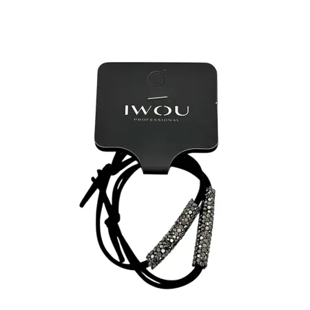 IWOU PROFESSIONAL Резинка-браслет для волос черная с черными стразами 2шт - 1